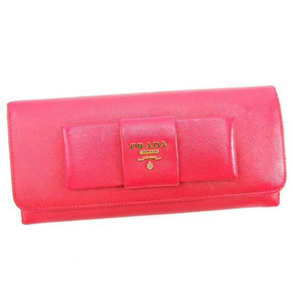 Authentic PRADA purse zippered purse ladies ribbon motif pink leather sale - Picture 1 of 9